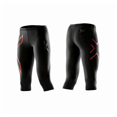 3/4 Comp Tights-W, Black/Scarlet Logo, Mt,  2xu