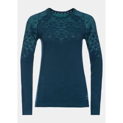 Odlo W Crew Neck L/S Kinship P, Blue Wing Teal Melange, L,  Funktionsunderställ