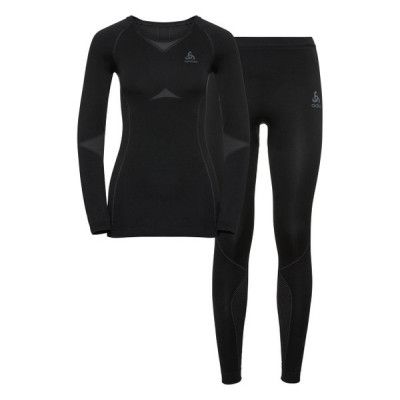 W Set Long Performance Evoluti, Black - Odlo Graphite Grey, M,  Funktionsunderställ