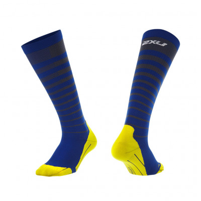 2XU Striped Run Compression Socks Herr Titanium/Navy