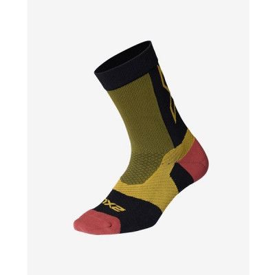 2XU Vectr Light Cushion Crew Sock Winter Moss/Chilli Oil