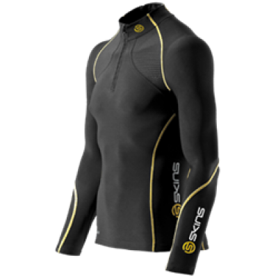 Skins A200 Mens Thermal L/S Mckneck W Zip - Kompressionströja - Black/Yellow2