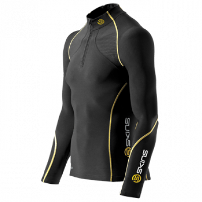 Skins A200 Mens Thermal L/S MckNeck w Zip - Kompressionströja - Svart/Gul2 - Utförsäljning