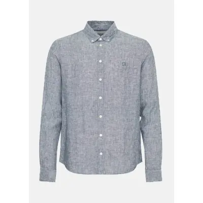 Anton Bd Ls Linen Shirt, Navy Blazer Melange, L,  Långärmade Skjortor