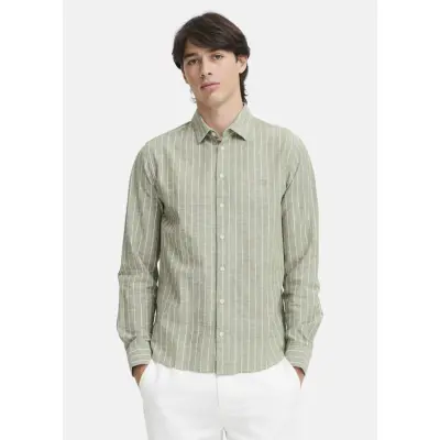 Cfandré Ls Wide Stripe Linen M, Winter Moss, L,  Långärmade Skjortor