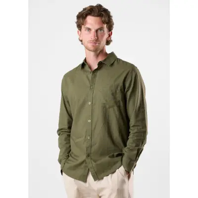 New Hampshire Linen Ls Shirt, Lt. Olive, M,  Långärmade Skjortor