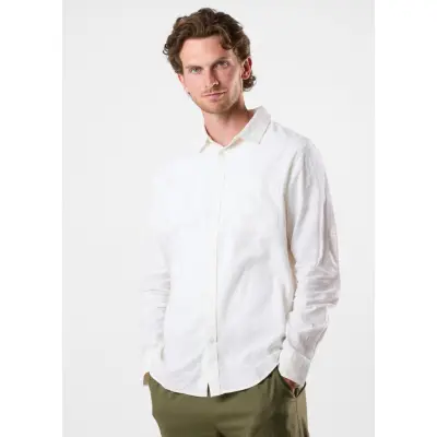 New Hampshire Linen Ls Shirt, White, L,  Långärmade Skjortor