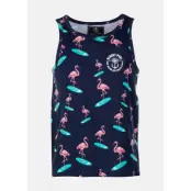 Tropical Singlet, Navy Surfing Flamingo, 3xl,  Strandkläder