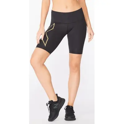 2XU Light Speed Mid-Rise Compression Shorts W Löparshorts Black/Gold Reflective, L