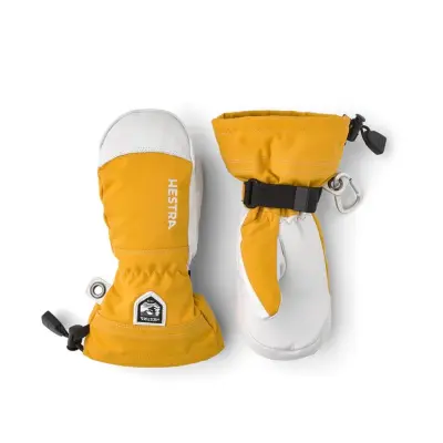 Hestra Army Leather Heli Ski Mittens Kids Mustard