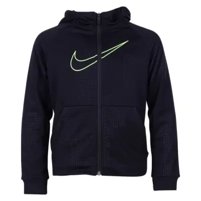 B Nk Dry Hoodie Fz Emb Leg, Black/Lime Blast, S,  Tröjor