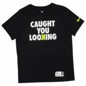 B Nk Dry Tee Ss Caught Looking, Black/Volt, S, Nike