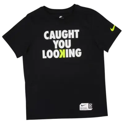 B Nk Dry Tee Ss Caught Looking, Black/Volt, Xl,  Nike