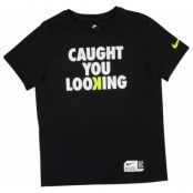 B Nk Dry Tee Ss Caught Looking, Black/Volt, Xs, Nike
