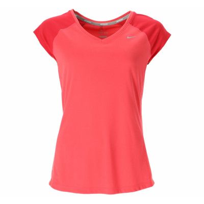 Miler Ss V-Neck Top, Geranium/Legion Red/Reflective, Xs,  Nike