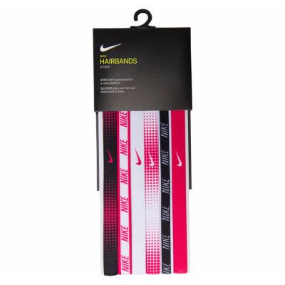 Nike Printed Headbands 6pk, Black/Rush Pink/White, Onesize,  Pannband