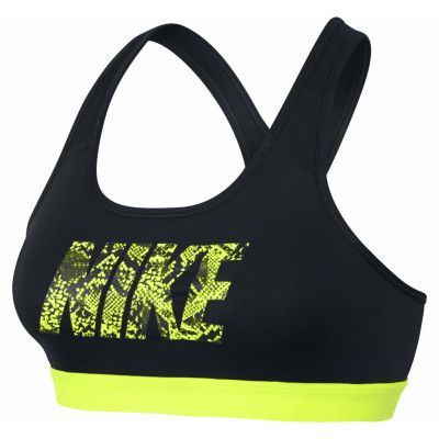 Nike Pro Classic Logo Bra, Black/Volt/Volt, S,  T-Shirts