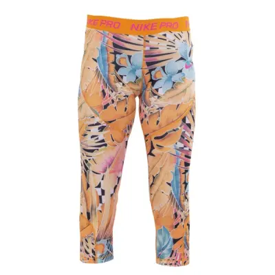 Nike Pro Girls' Printed Capri, Orange Peel/Orange Peel/Laser, L,  Nike