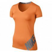 Nike Pro Logo Ss Top, Bright Citrus/Blue Graphite, L, Nike