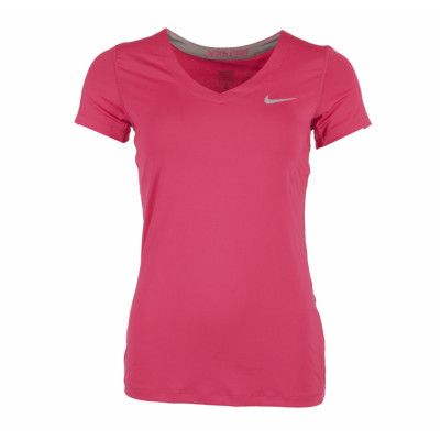 Nike Pro Ss V-Neck, Fuchsia Force/Light Ash, L,  Nike
