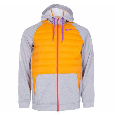 Nike Therma Men's Full-Zip Tra, Grey Heather/Kmquat/Brt Violet, Xl,  Nike