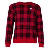 W Nsw Crew Flc Aop Plaid, University Red/University Red/, S,  Nike