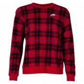 W Nsw Crew Flc Aop Plaid, University Red/University Red/, Xl, Nike