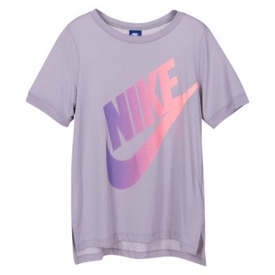 W Nsw Top Ss Logo Futura, Atmosphere Grey/Purple Slate, S,  Nike