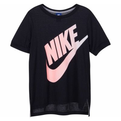 W Nsw Top Ss Logo Futura, Black/Crimson Pulse/Barely Gre, M,  Nike