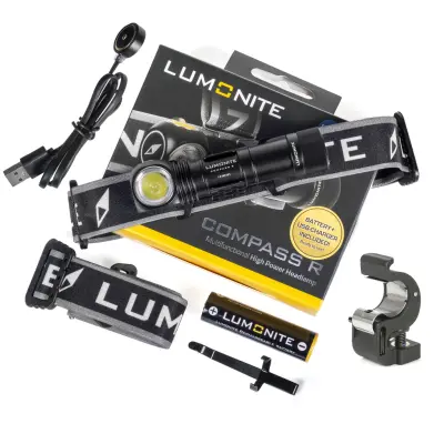 Pannlampa LUMONITE Compass R (USB), 1238 lm, Standardpaket + Arbetshjälmfäste