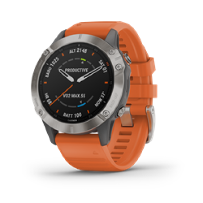 Garmin Fenix 6 Sapphire Ti Gray W/Orange Band Gps Watch