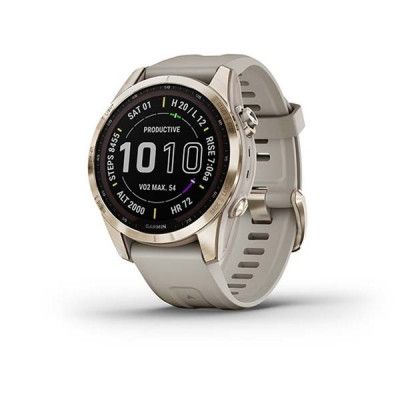 Garmin Fenix 7S Sapphire Solar, Cream Gold Ti W/ Light Sand Band
