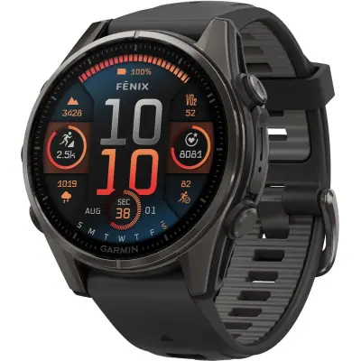 Garmin Fenix 8 Sapphire 43 mm Pulsklocka Carbon Gray DLC Titanium w/ Black/Pebble Gray Silicone