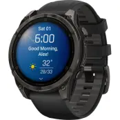 Garmin Fenix 8 Sapphire 47 mm Pulsklocka Carbon Gray DLC Titanium w/ Black/Pebble Gray Silicone