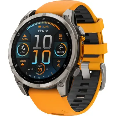Garmin Fenix 8 Sapphire 47 mm Pulsklocka Titanium w/ Spark Orange/Graphite Silicone Band