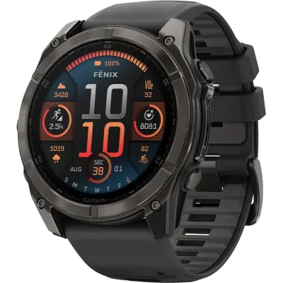 Garmin Fenix 8 Sapphire 51 mm Pulsklocka Carbon Gray DLC Titanium w/ Black/Pebble Gray Silicone