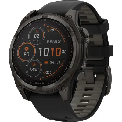 Garmin Fenix 8 Sapphire Solar 47 mm Pulsklocka Carbon Gray DLC Titanium w/ Black/Pebble Gray Silicone