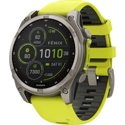 Garmin Fenix 8 Sapphire Solar 47 mm Pulsklocka Titanium w/ Amp Yellow Graphite Silicone