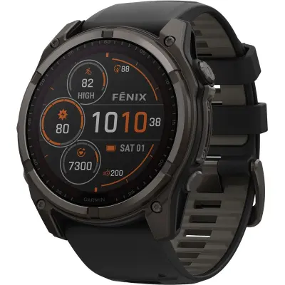 Garmin Fenix 8 Sapphire Solar 51 mm Pulsklocka Carbon Gray DLC Titanium w/ Black/Pebble Gray Silicone