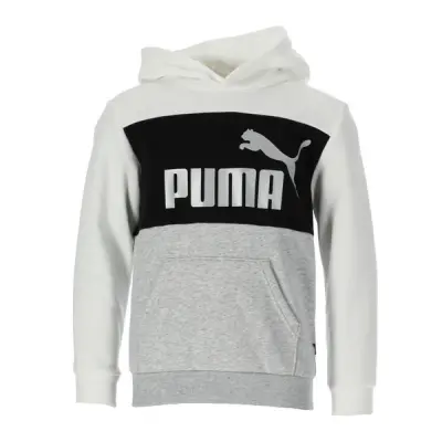 Ess+ Colorblock Hoodie Fl B, Puma White-Silver, 128,  Puma