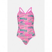 Puma Swim Girls Printed Swimsu, Fluo Pink Combo, 116,  Badkläder